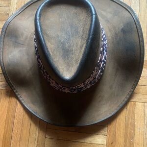 Unisex Brown Leather faux Cowboy Hat